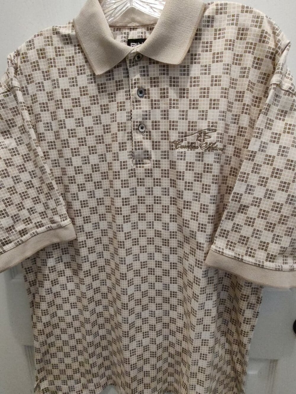 PING POLO SHIRT SHORT SLEEVES SOFT  COLLAR COTTON KNIT IVORY-BEIGE-GREEN MEDIUM
